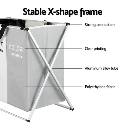 Artiss Laundry Basket Hamper Large Foldable Washing Clothes Storage 3 Sections LBH-FD-BWG-3