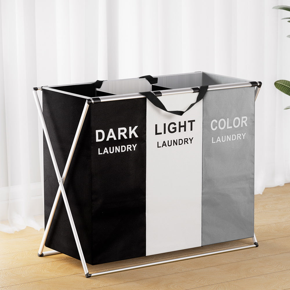 Artiss Laundry Basket Hamper Large Foldable Washing Clothes Storage 3 Sections LBH-FD-BWG-3