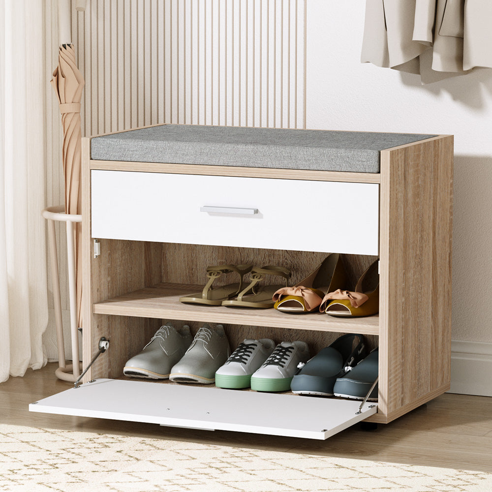 Artiss Shoe Rack Cabinet Bench 8 Pairs White Niva LC-FURNI-BEN01-WDWH
