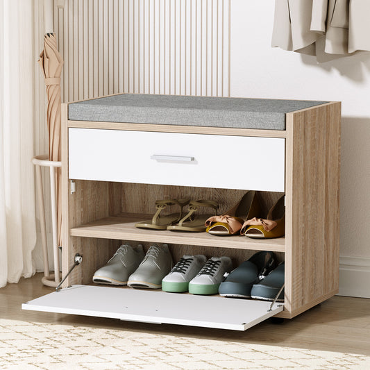 Artiss Shoe Rack Cabinet Bench 8 Pairs White Niva LC-FURNI-BEN01-WDWH