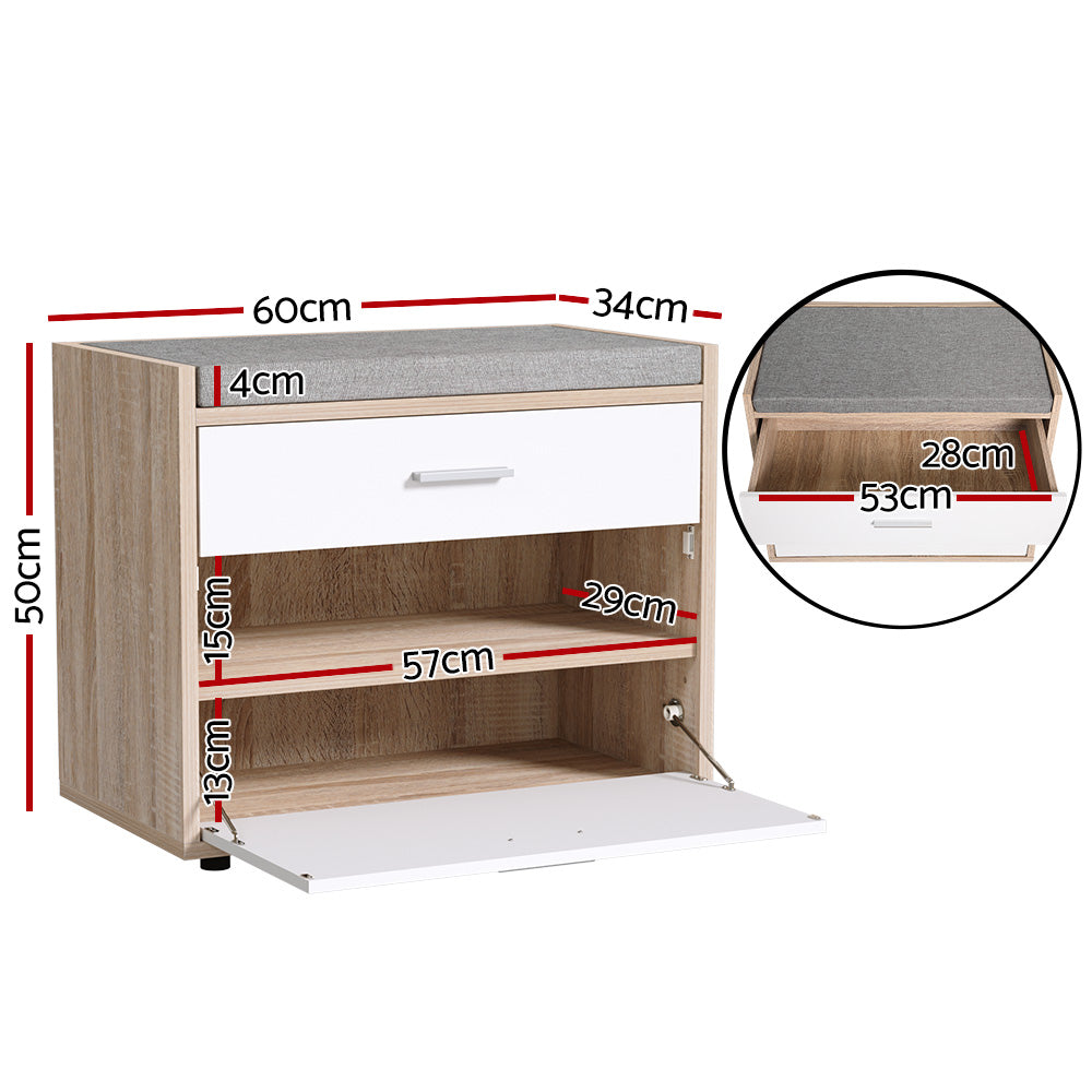 Artiss Shoe Rack Cabinet Bench 8 Pairs White Niva LC-FURNI-BEN01-WDWH