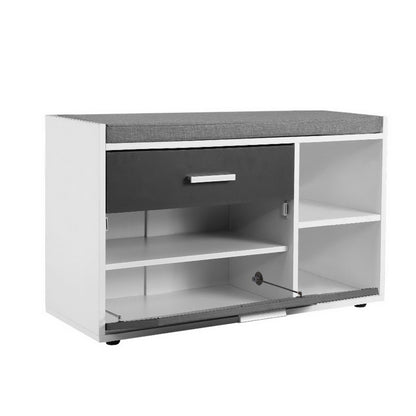 Artiss Shoe Cabinet Bench Shoes Storage Organiser Rack Wooden Cupboard Fabric Seat Adjustable Shelf LC-FURNI-BEN02-WHGY