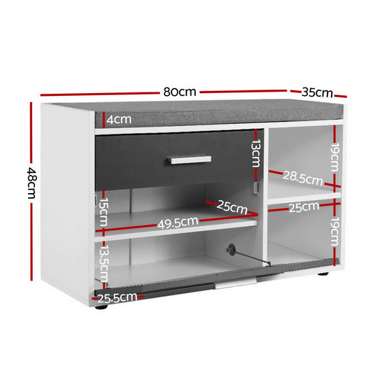 Artiss Shoe Cabinet Bench Shoes Storage Organiser Rack Wooden Cupboard Fabric Seat Adjustable Shelf LC-FURNI-BEN02-WHGY