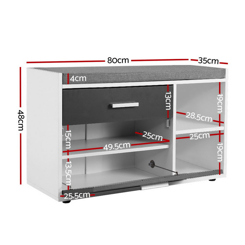 Artiss Shoe Cabinet Bench Shoes Storage Organiser Rack Wooden Cupboard Fabric Seat Adjustable Shelf LC-FURNI-BEN02-WHGY