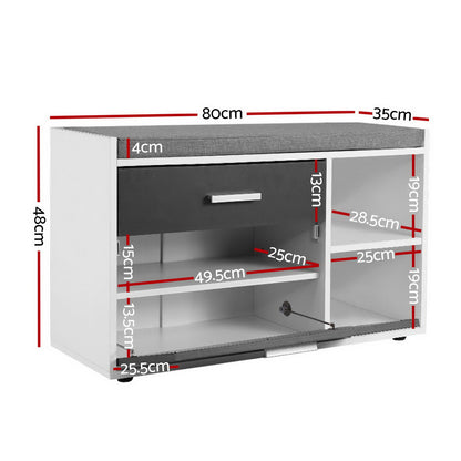 Artiss Shoe Cabinet Bench Shoes Storage Organiser Rack Wooden Cupboard Fabric Seat Adjustable Shelf LC-FURNI-BEN02-WHGY