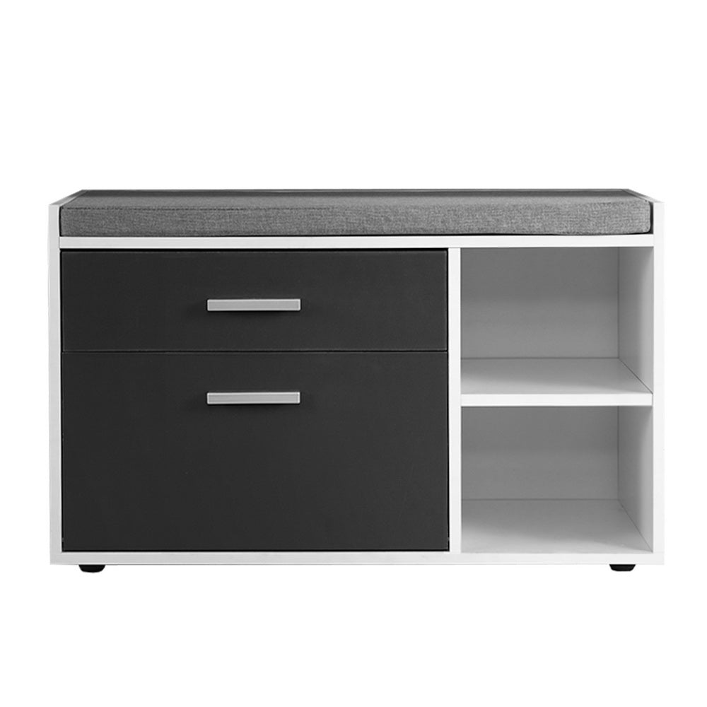 Artiss Shoe Cabinet Bench Shoes Storage Organiser Rack Wooden Cupboard Fabric Seat Adjustable Shelf LC-FURNI-BEN02-WHGY