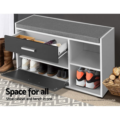 Artiss Shoe Cabinet Bench Shoes Storage Organiser Rack Wooden Cupboard Fabric Seat Adjustable Shelf LC-FURNI-BEN02-WHGY