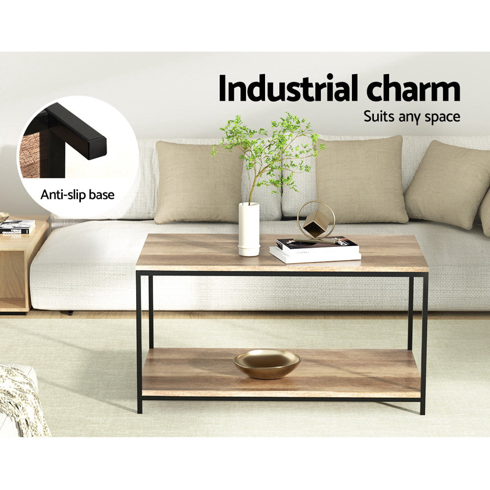 Artiss Coffee Table Rectangular 93CM Walnut Olin LC-FURNI-COF01-WD