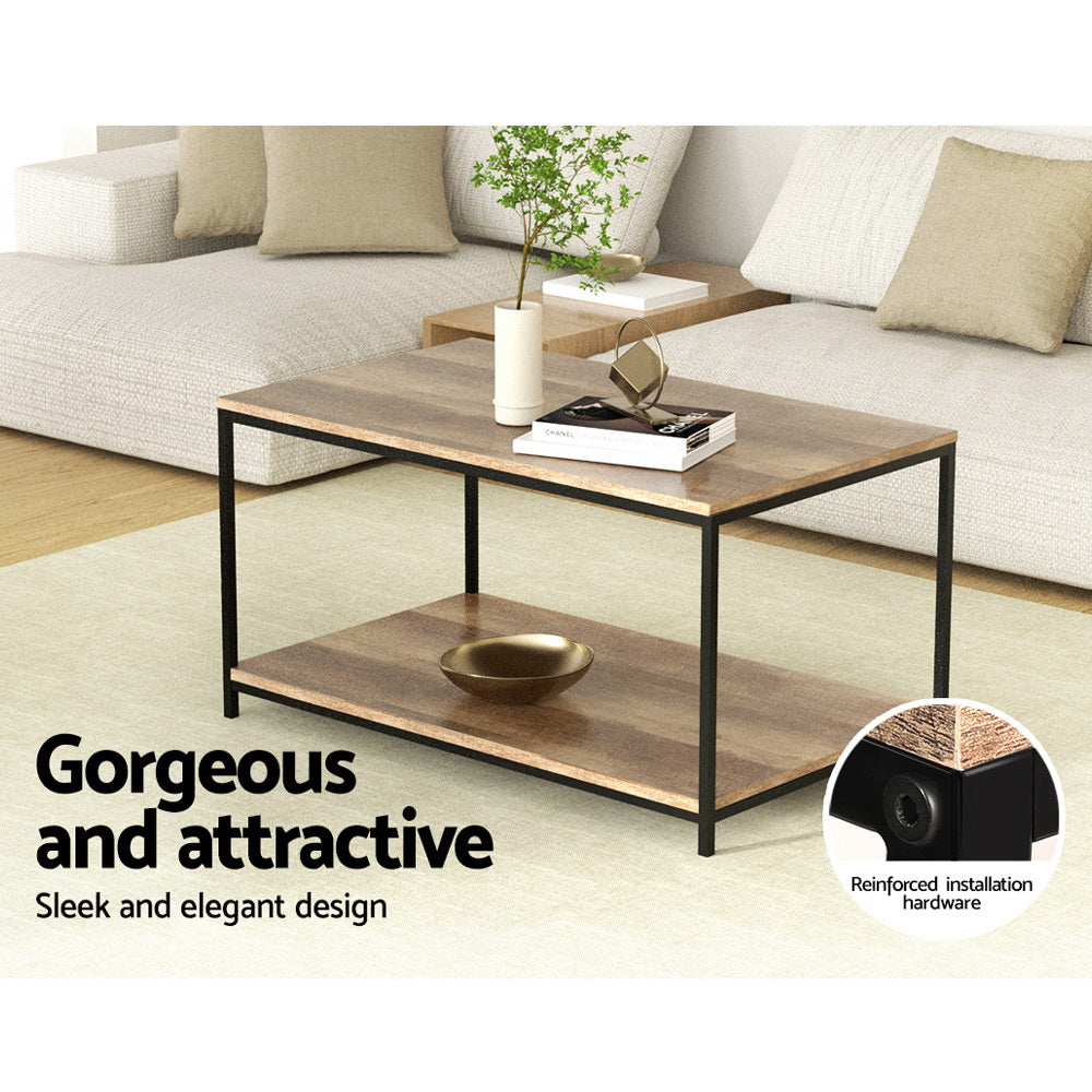 Artiss Coffee Table Rectangular 93CM Walnut Olin LC-FURNI-COF01-WD