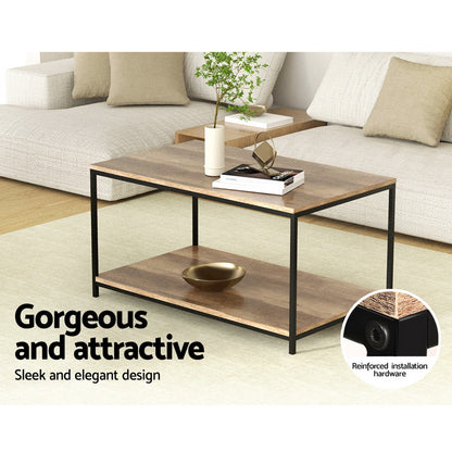 Artiss Coffee Table Rectangular 93CM Walnut Olin LC-FURNI-COF01-WD