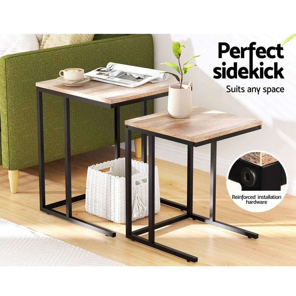 Artiss Nesting Coffee Table Sef of 2 Walnut Brok LC-FURNI-COF02-WD