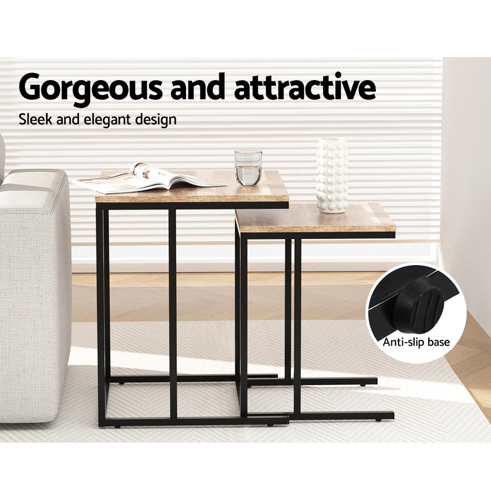 Artiss Nesting Coffee Table Sef of 2 Walnut Brok LC-FURNI-COF02-WD