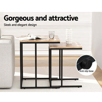 Artiss Nesting Coffee Table Sef of 2 Walnut Brok LC-FURNI-COF02-WD