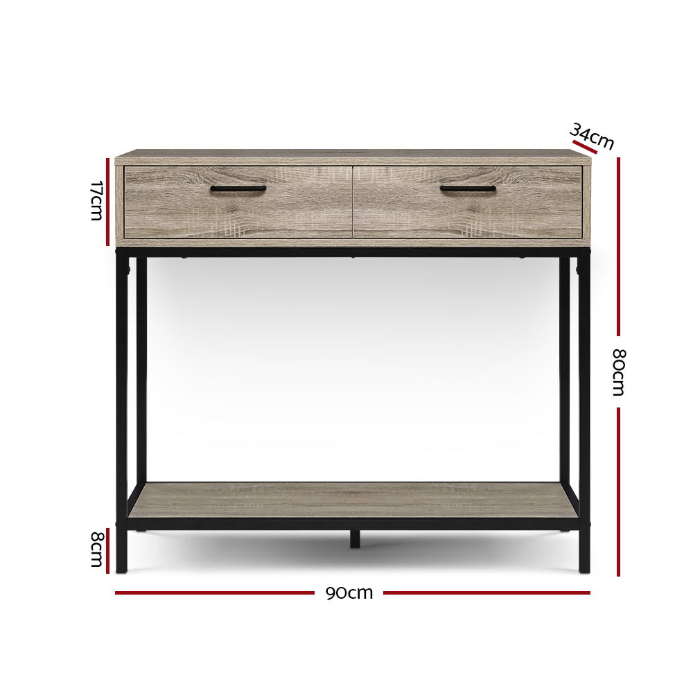 Artiss Hallway Console Table Hall Side Entry Display Desk Drawer Storage Oak LC-FURNI-SIDE01-OAK