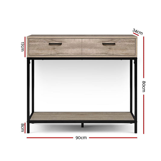 Artiss Hallway Console Table Hall Side Entry Display Desk Drawer Storage Oak LC-FURNI-SIDE01-OAK