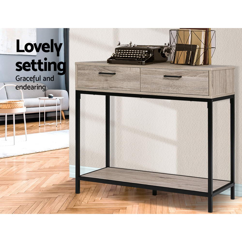 Artiss Hallway Console Table Hall Side Entry Display Desk Drawer Storage Oak LC-FURNI-SIDE01-OAK
