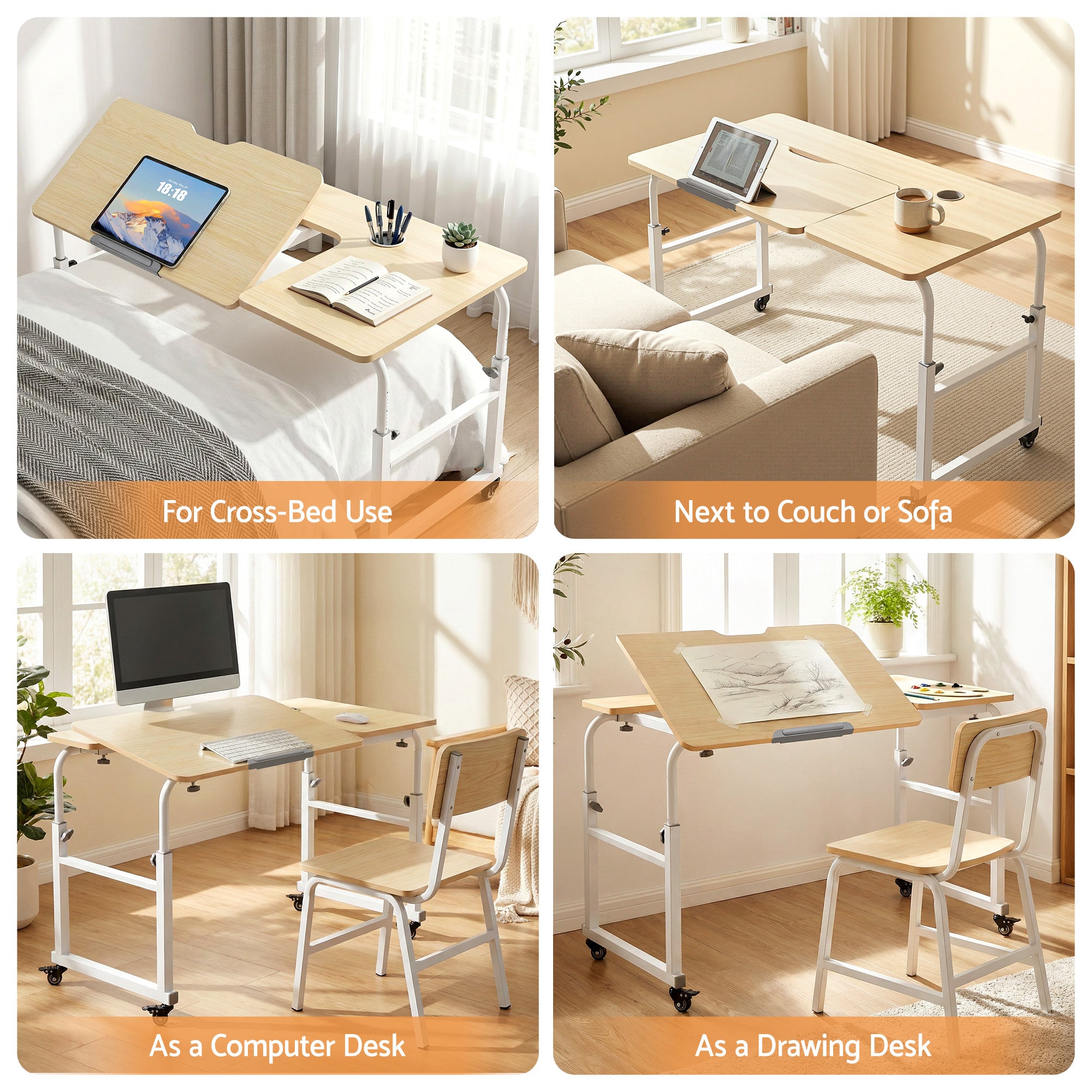 Artiss Mobile Laptop Desk Overbed Table Adjustable Computer Stand Bedside Cart LD-FWS10-2-MA
