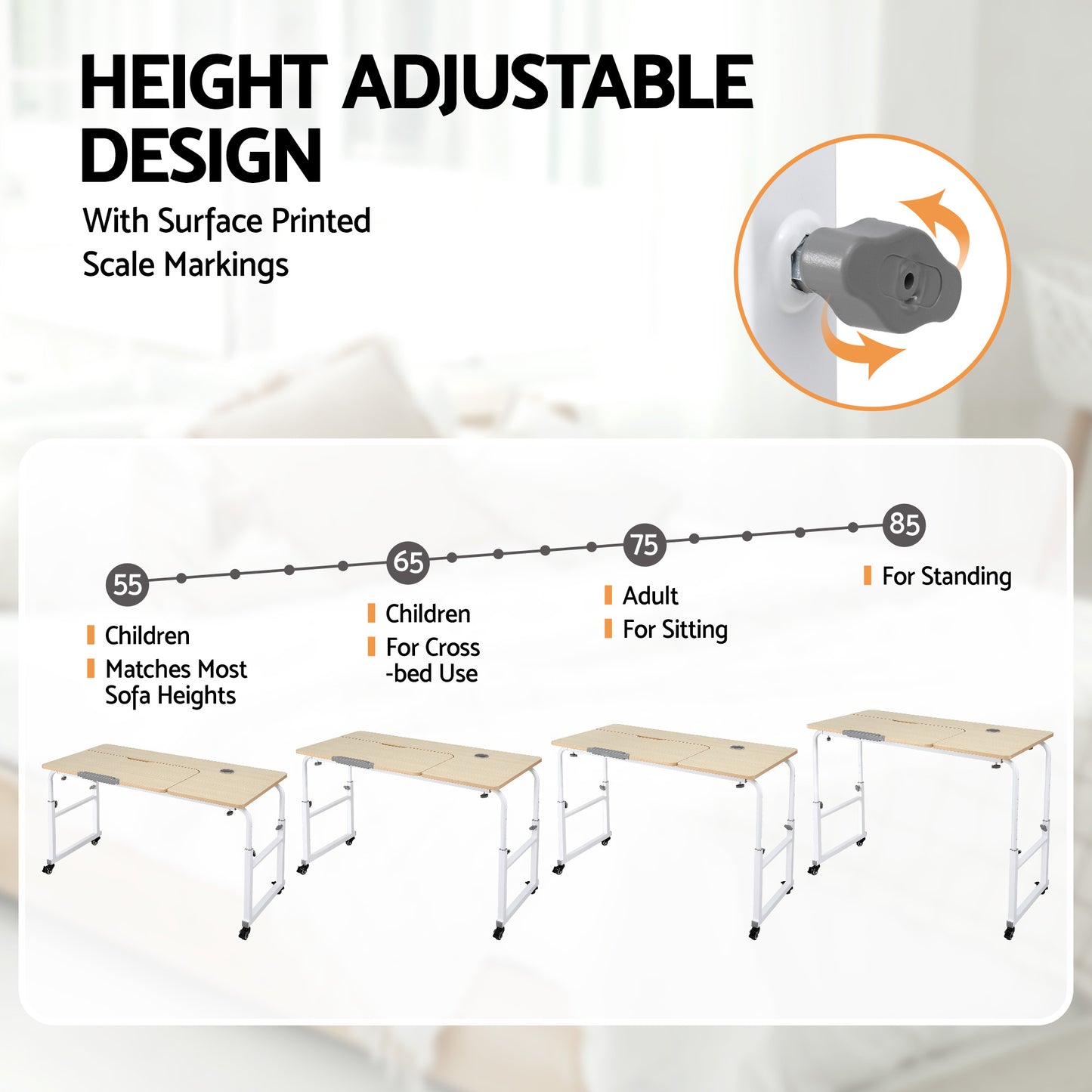 Artiss Mobile Laptop Desk Overbed Table Adjustable Computer Stand Bedside Cart LD-FWS10-2-MA