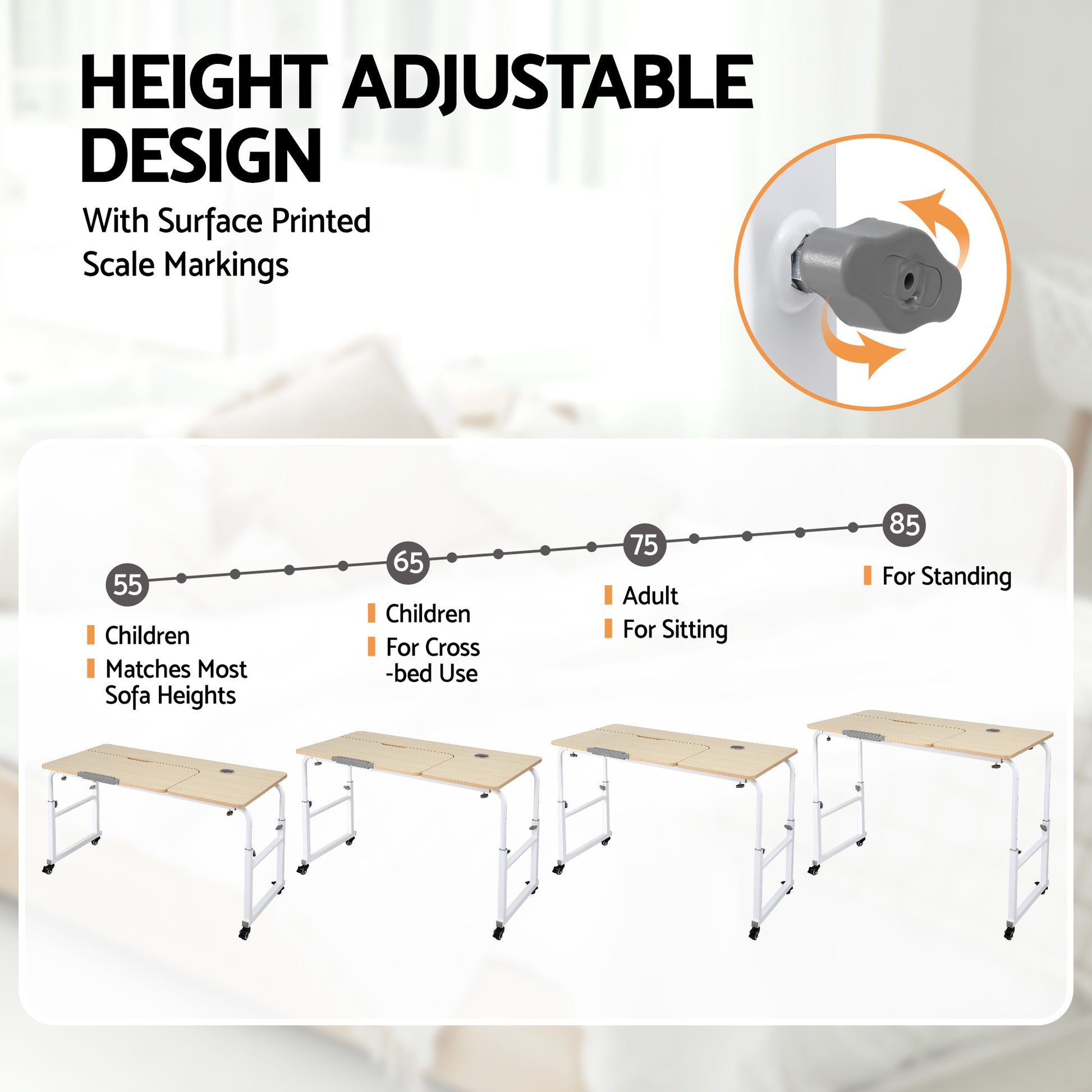 Artiss Mobile Laptop Desk Overbed Table Adjustable Computer Stand Bedside Cart LD-FWS10-2-MA