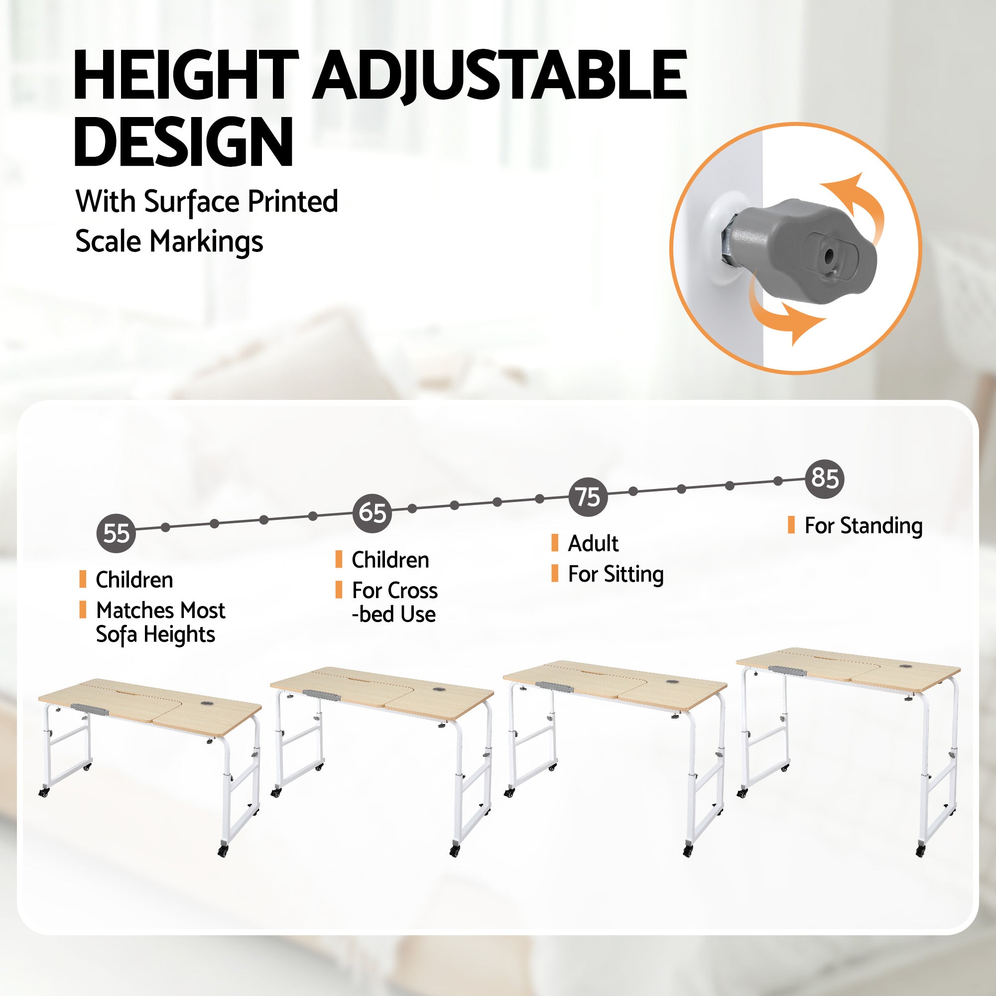 Artiss Mobile Laptop Desk Overbed Table Adjustable Computer Stand Bedside Cart LD-FWS10-2-MA