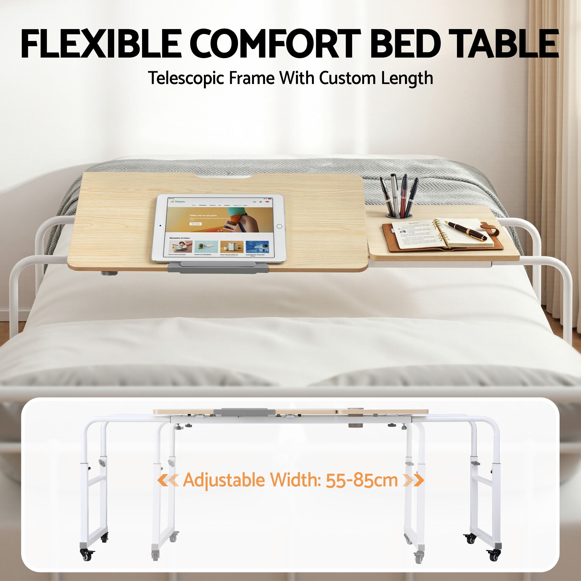 Artiss Mobile Laptop Desk Overbed Table Adjustable Computer Stand Bedside Cart LD-FWS10-2-MA