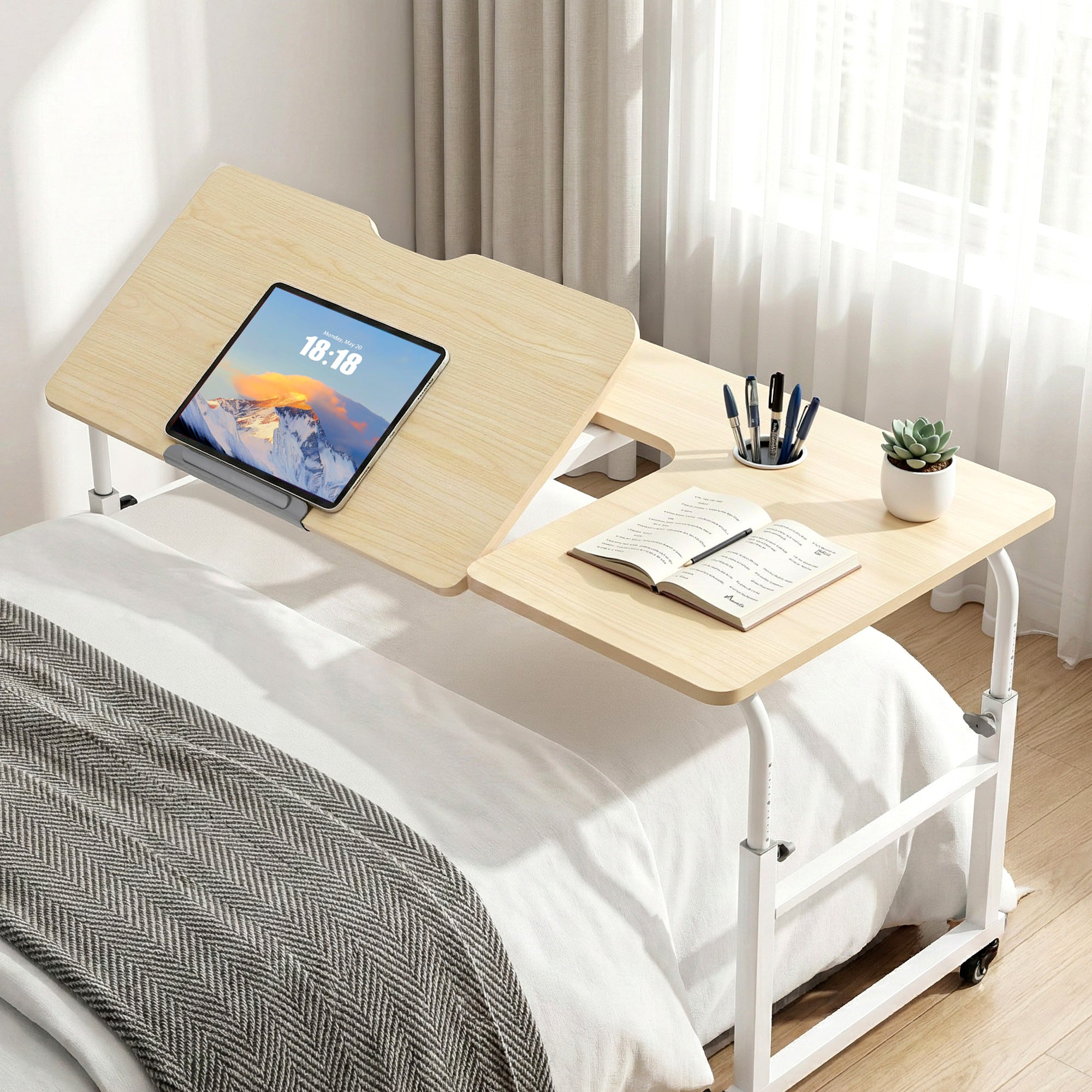 Artiss Mobile Laptop Desk Overbed Table Adjustable Computer Stand Bedside Cart LD-FWS10-2-MA