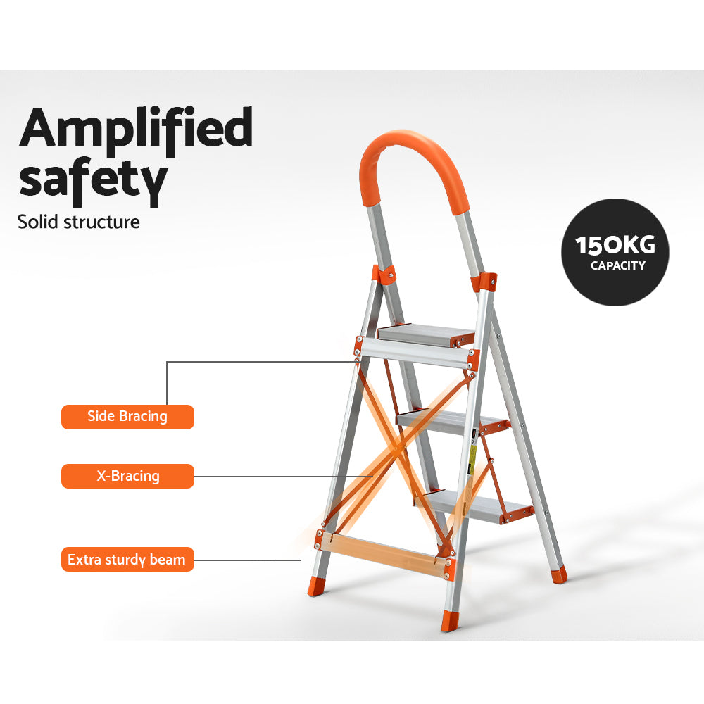 Giantz 3 Step Ladder Multi-Purpose Folding Aluminium Light Weight Non Slip Platform LD-H-ALU-3STEP-OS