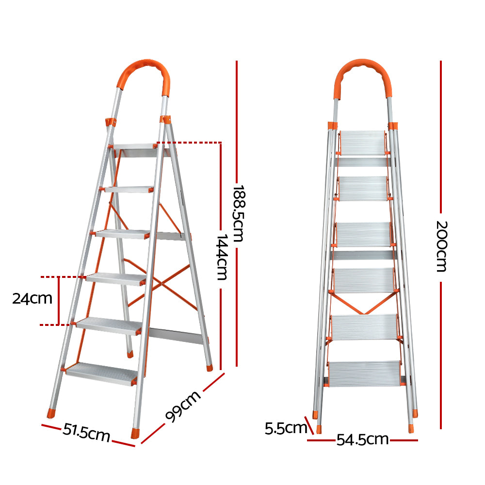 Giantz 6 Step Ladder Multi-Purpose Folding Aluminium Light Weight Non Slip Platform LD-H-ALU-6STEP-OS
