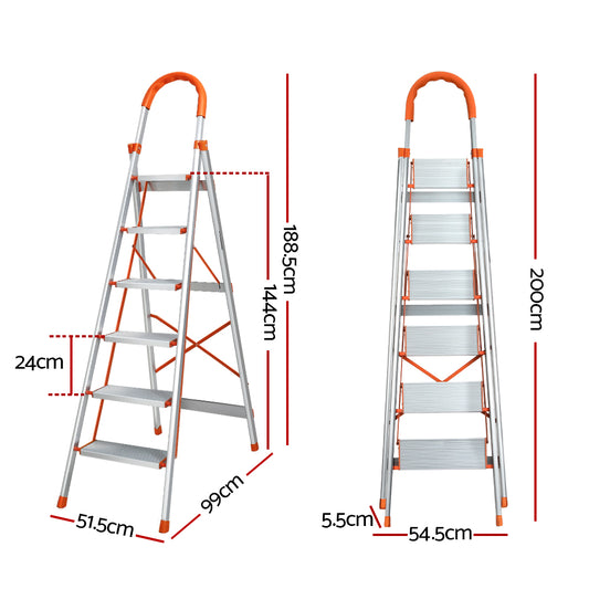 Giantz 6 Step Ladder Multi-Purpose Folding Aluminium Light Weight Non Slip Platform LD-H-ALU-6STEP-OS