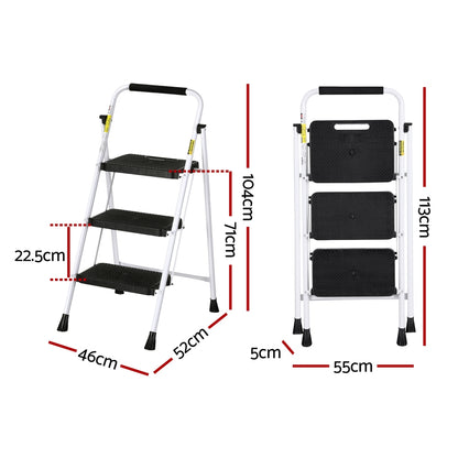Giantz 3 Step Ladder Multi-Purpose Folding Steel Light Weight Platform LD-STEEL-3STEP