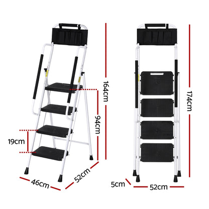 Giantz 4 Step Ladder Multi-Purpose Folding Steel Platform Tool Bag Handrails LD-STEEL-4STEP-TB