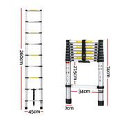 Giantz 2.6M Telescopic Ladder Aluminium Extension Extendable Steps Adjustable Height LD-TLCP-ALU-S-2.6M