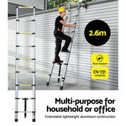 Giantz 2.6M Telescopic Ladder Aluminium Extension Extendable Steps Adjustable Height LD-TLCP-ALU-S-2.6M