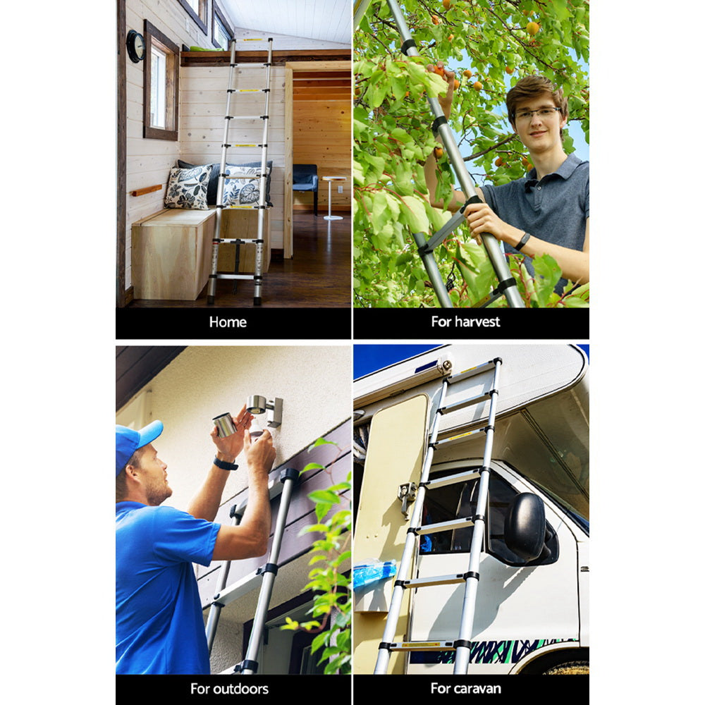 Giantz 2.6M Telescopic Ladder Aluminium Extension Extendable Steps Adjustable Height LD-TLCP-ALU-S-2.6M