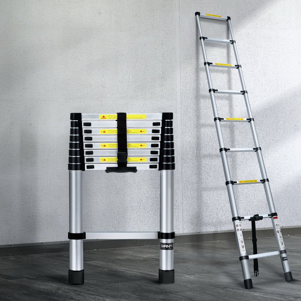 Giantz 2.6M Telescopic Ladder Aluminium Extension Extendable Steps Adjustable Height LD-TLCP-ALU-S-2.6M