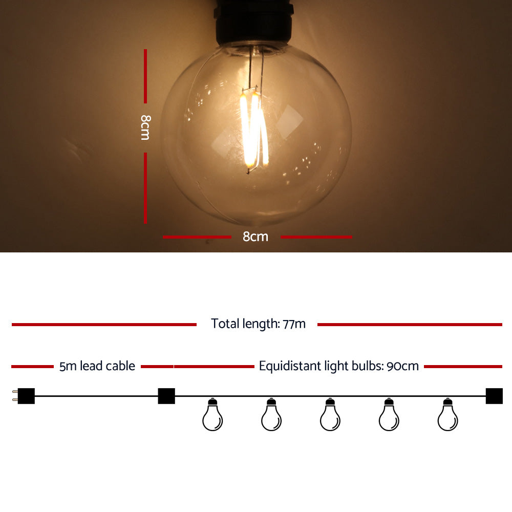 Jingle Jollys 77m LED Festoon Lights Sting Lighting Kits Wedding Outdoor Party LIGHT-B-G80-80-WW