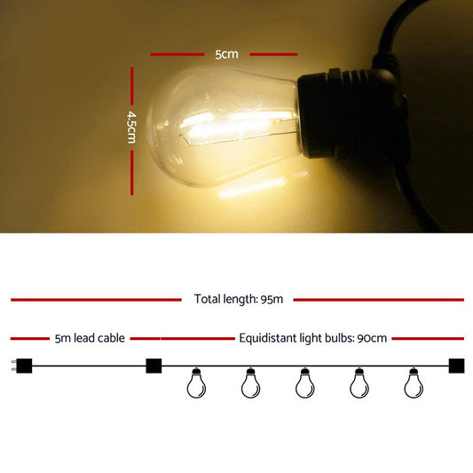 95m LED Festoon String Lights Christmas Decorations Wedding Party Outdoor Garden LIGHT-B-S14-100-WW