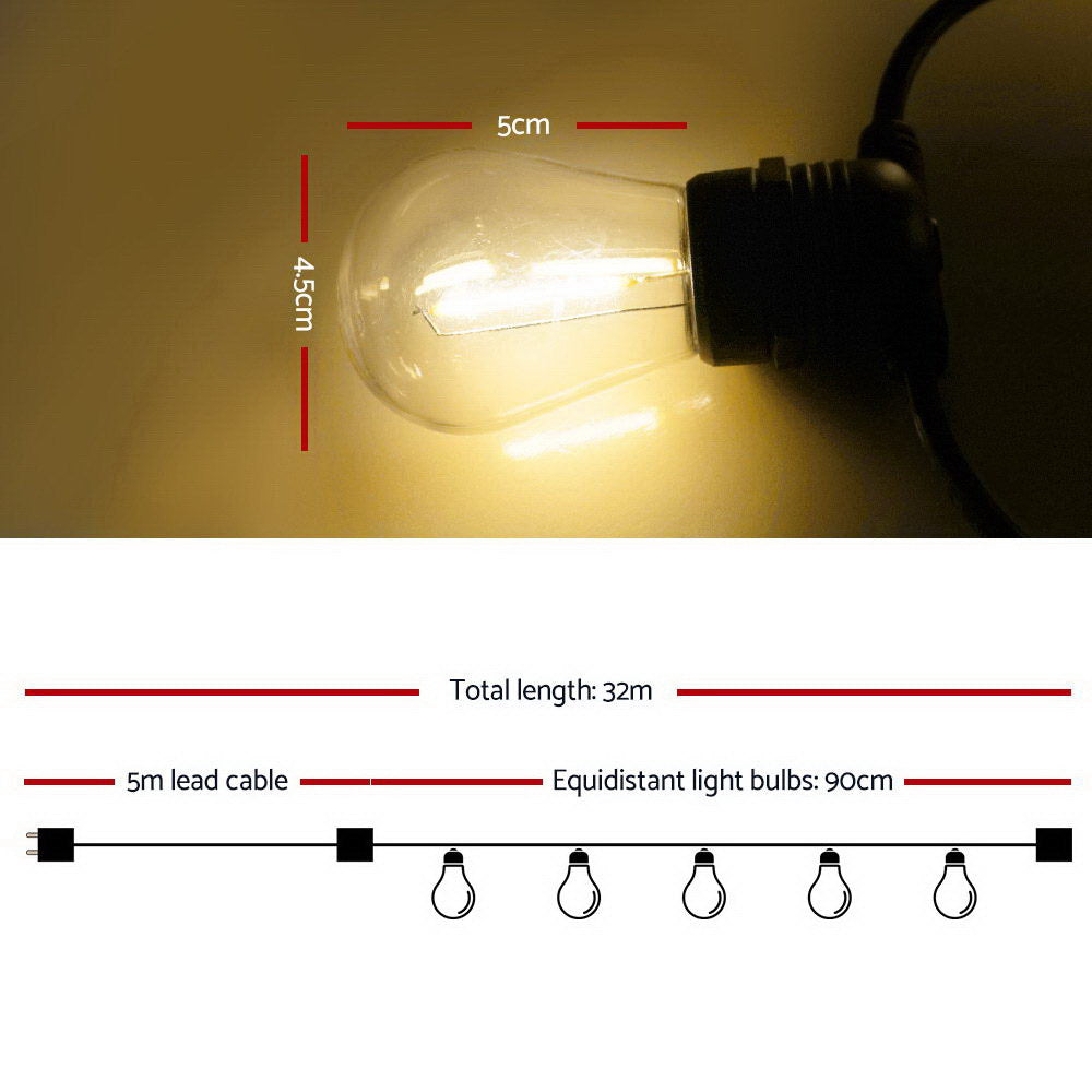 32m LED Festoon String Lights Christmas Decorations Wedding Party Outdoor Garden LIGHT-B-S14-30-WW