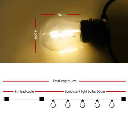 32m LED Festoon String Lights Christmas Decorations Wedding Party Outdoor Garden LIGHT-B-S14-30-WW