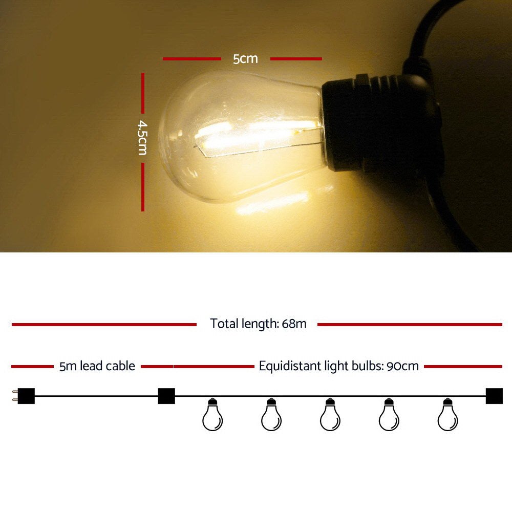 68m LED Festoon String Lights Christmas Decorations Wedding Party Outdoor Garden LIGHT-B-S14-70-WW