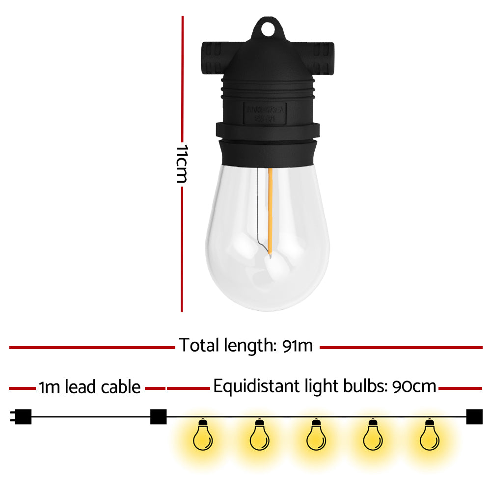 91m Festoon Lights Christmas Fairy String Lights Outdoor Party Garden Decor LIGHT-B-S14-PL-100-WW