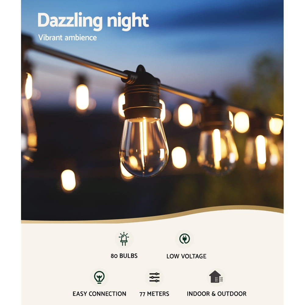 73m Festoon Lights Christmas Fairy String Lights Outdoor Party Garden Decor LIGHT-B-S14-PL-80-WW