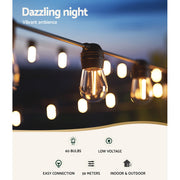 59m Solar Festoon Lights Outdoor LED String Light Christmas Party Decorations LIGHT-B-SOLAR-S14-60-WW