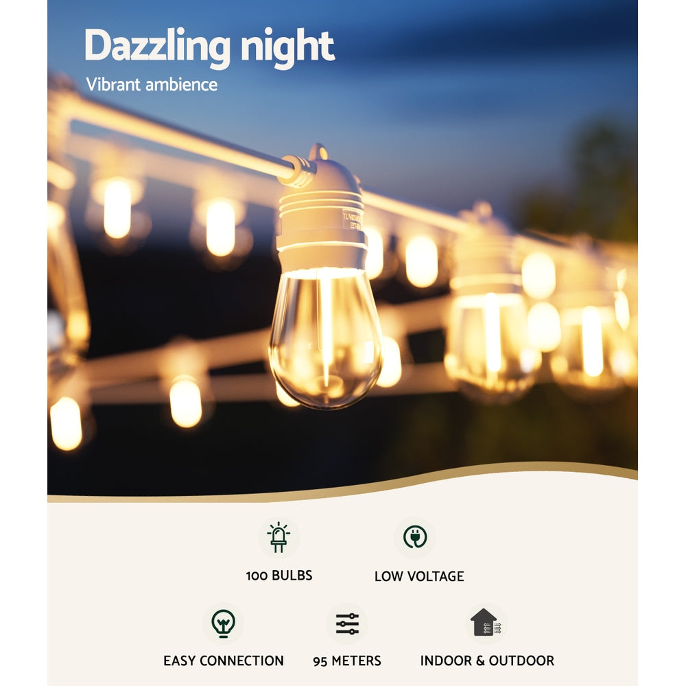 95M LED Festoon Light Outdoor String Light Christmas Wedding Party Decorations LIGHT-WC-B-S14-100-WW