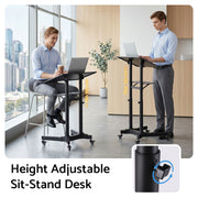Artiss Mobile Lectern Stand, Adjustable Sit-to-Stand Presentation Podium w/ Wheels Black