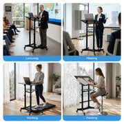 Artiss Mobile Lectern Stand, Adjustable Sit-to-Stand Presentation Podium w/ Wheels Black