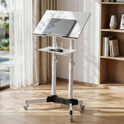 Artiss Mobile Lectern Stand, Adjustable Sit-to-Stand Presentation Podium w/ Wheels White