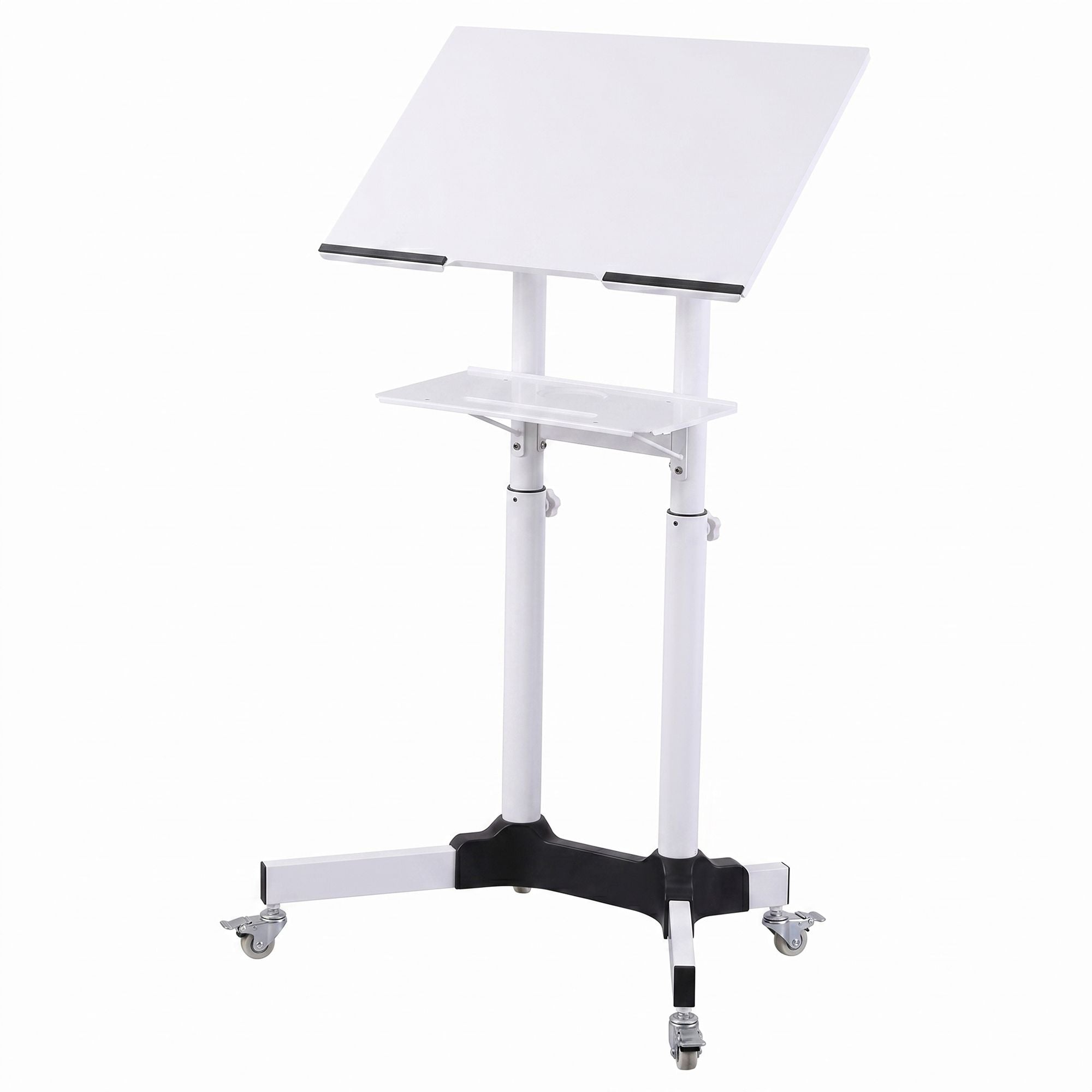 Artiss Mobile Lectern Stand, Adjustable Sit-to-Stand Presentation Podium w/ Wheels White