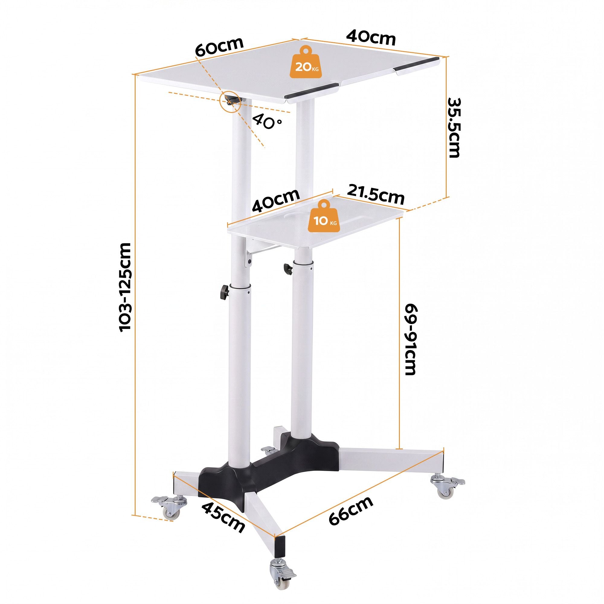 Artiss Mobile Lectern Stand, Adjustable Sit-to-Stand Presentation Podium w/ Wheels White