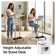 Artiss Mobile Lectern Stand, Adjustable Sit-to-Stand Presentation Podium w/ Wheels White
